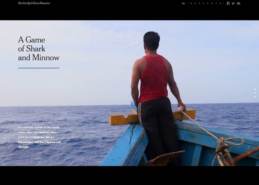 Screenshot van de online journalistieke productie ‘A Game of Shark and Minnow’ van The New York Times. 
