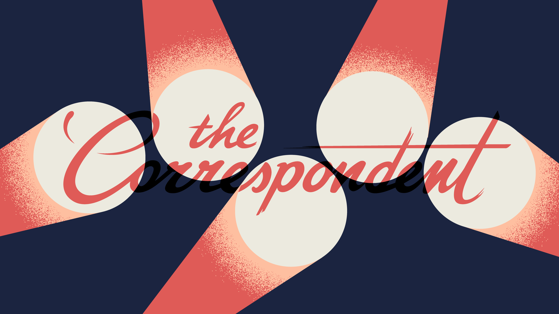 Een illustratie van het logo van The Correspondent met vijf spotlights erop
