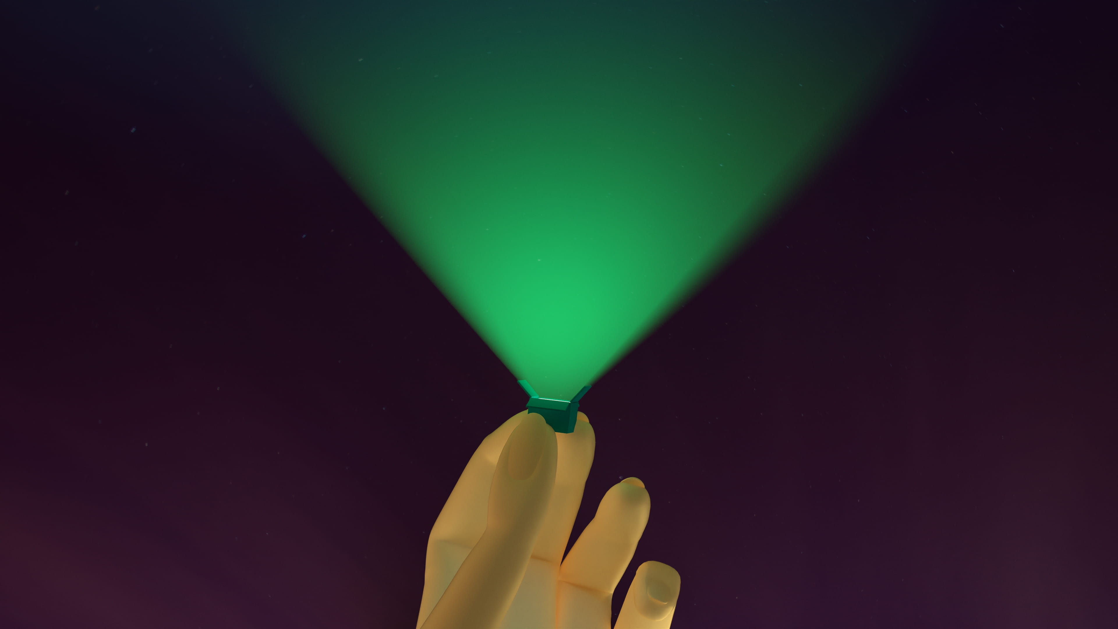 3D render van hand met klein doosje dat een noorderlicht schijnt