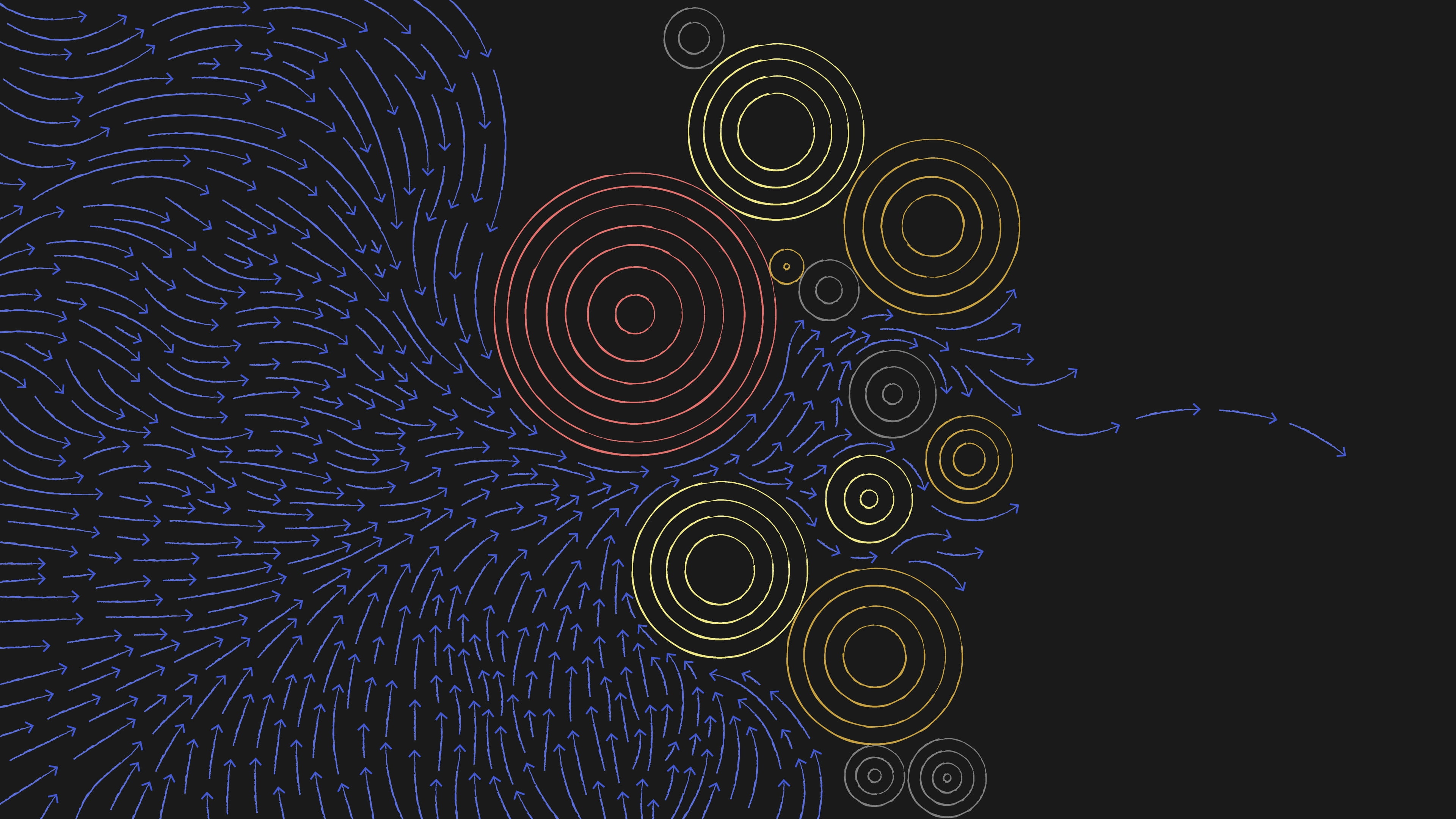 Abstract beeld bestaande uit pijlen en cirkels