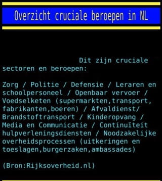 Het bericht op Teletekst over de meest cruciale beroepen van ons land (de eerste twee zinnen over de aanleiding van de lijst heb ik weggehaald).