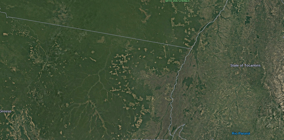 Een satellietbeeld van een deel van de Amazone.