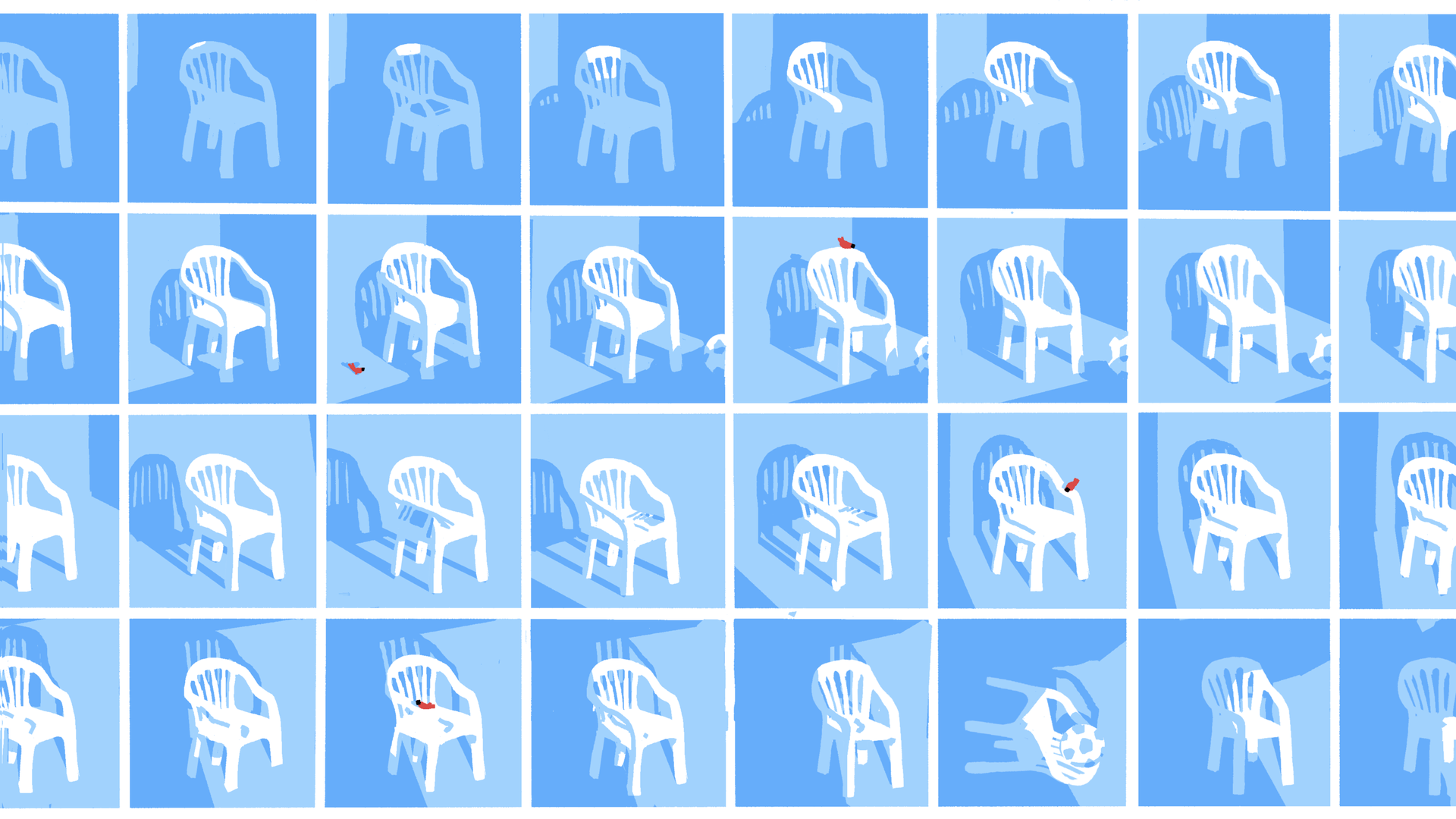 Illustratie van sequentie van plastic stoel door de dag heen