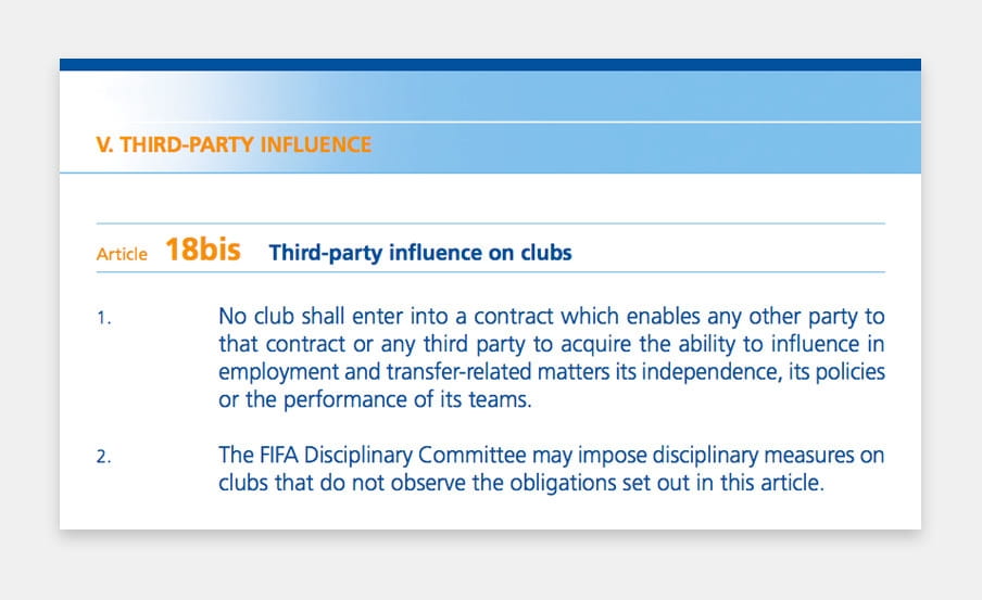 Screenshot artikel 18bis uit de FIFA-regels. 