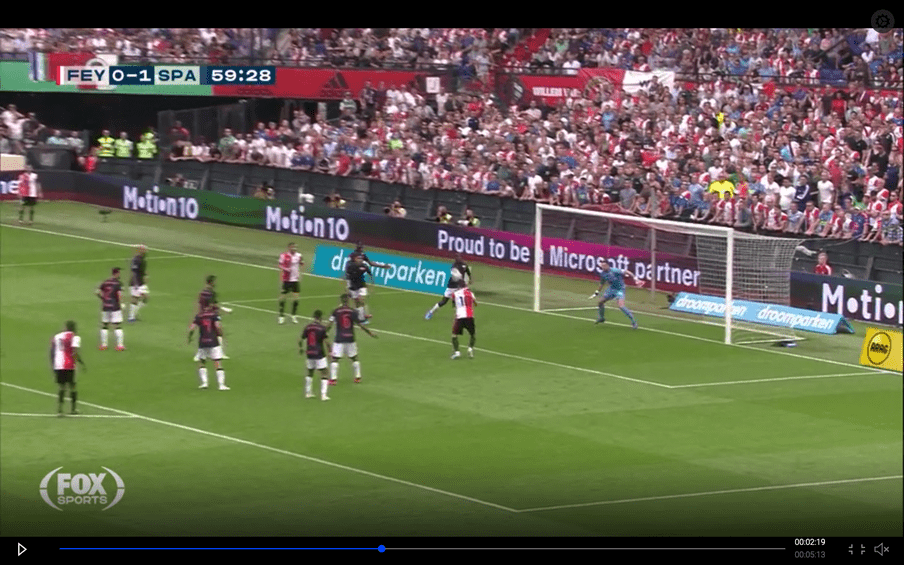 Screenshot van een corner van Feyenoord tegen Sparta (3).