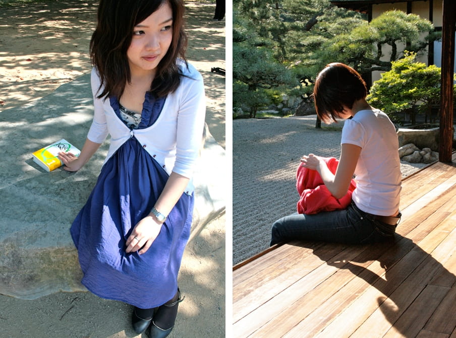 Links: Aya Yagita, . Rechts: ook in Ritsurin k?en, een van de mooiste landschapstuinen van Japan. Foto’s: Auke Hulst