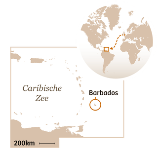 Kaartje met plaats aanduiding van Barbados