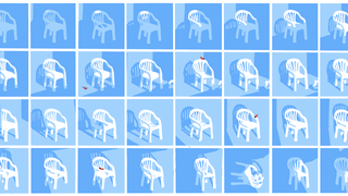 Illustratie van sequentie van plastic stoel door de dag heen