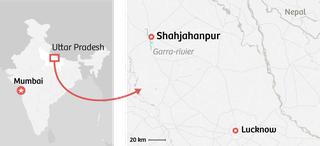 Kaart met plaatsaanduiding India en de regio Uttar Pradesh