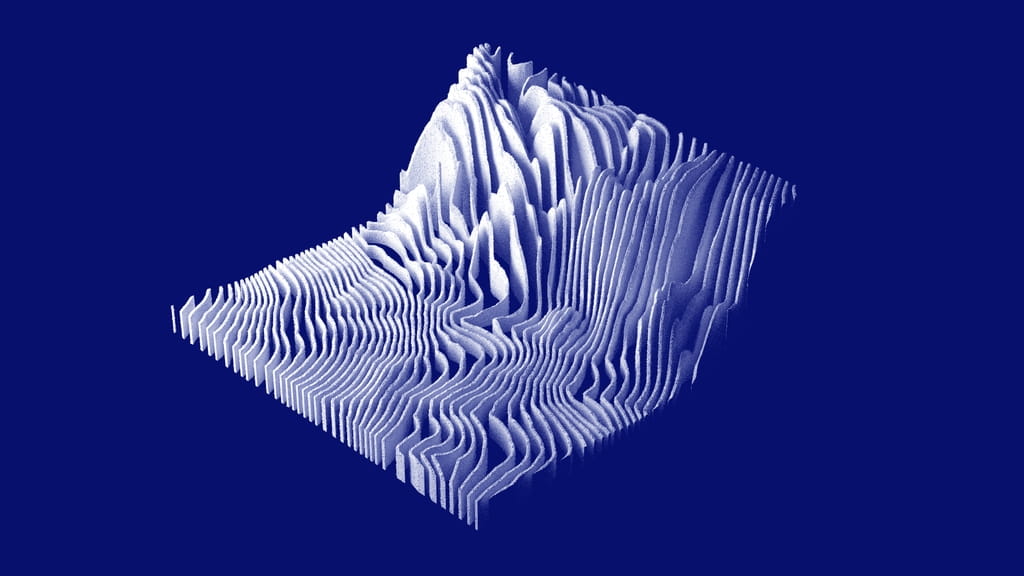 3D visualisatie van geluidsgolven die een landschap vormen 