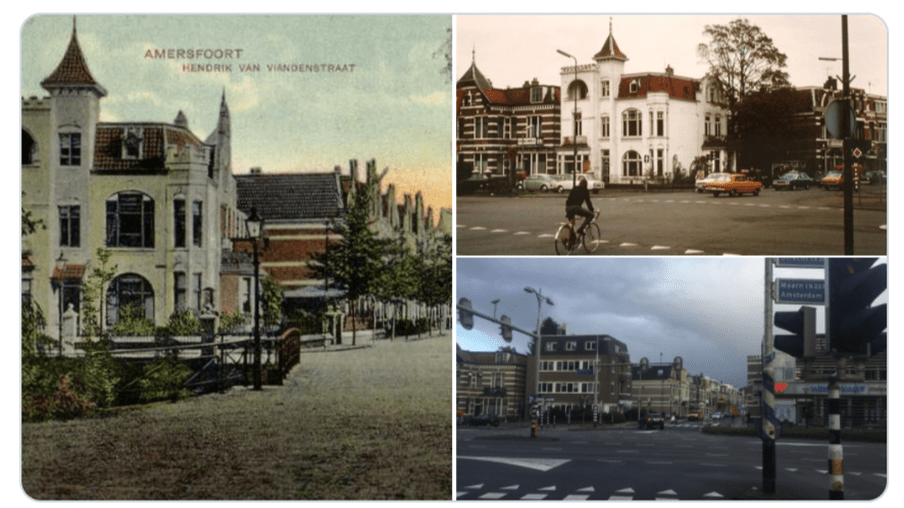 De Hendrik van Viandenstraat in Amersfoort in ca 1900, 1977 en nu.