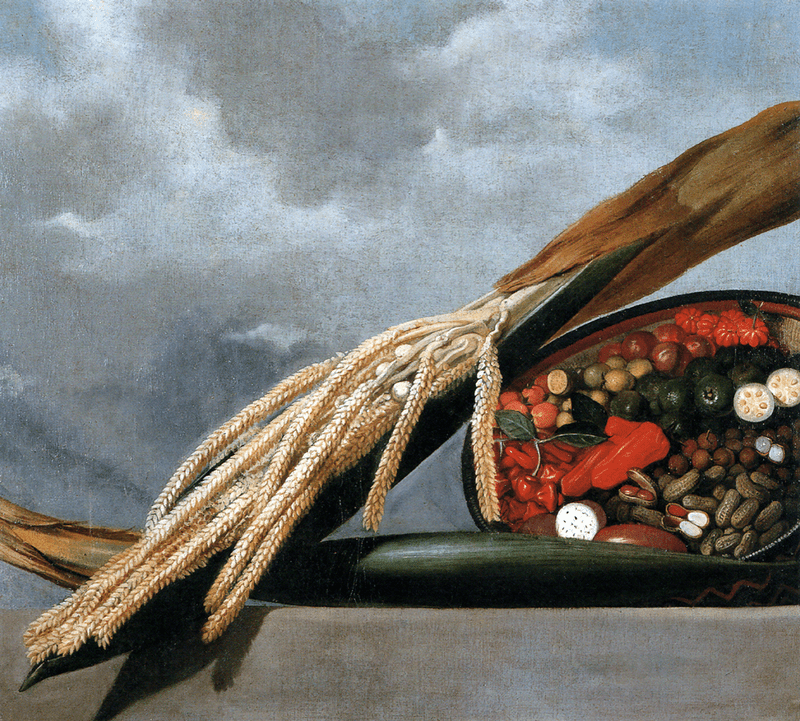 Braziliaanse granen, vruchten, groenten en pinda’s. Albert Eckhout in opdracht van militair Johan Maurits, graaf van Nassau-Siegen, 17e eeuw.
