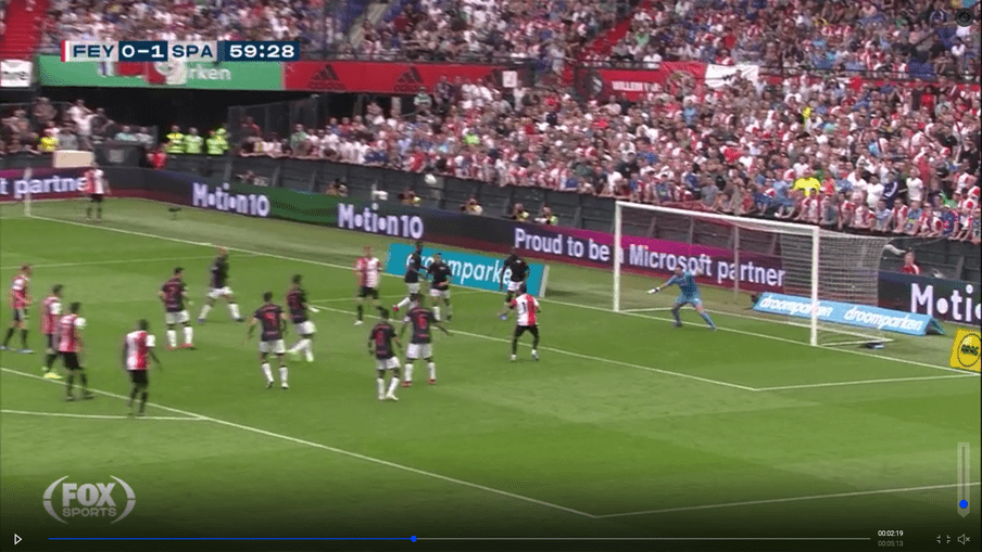 Screenshot van een corner van Feyenoord tegen Sparta (2).