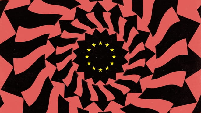 Optisch patroon van pijlen die vanen naar naar de sterren van de EU wijzen