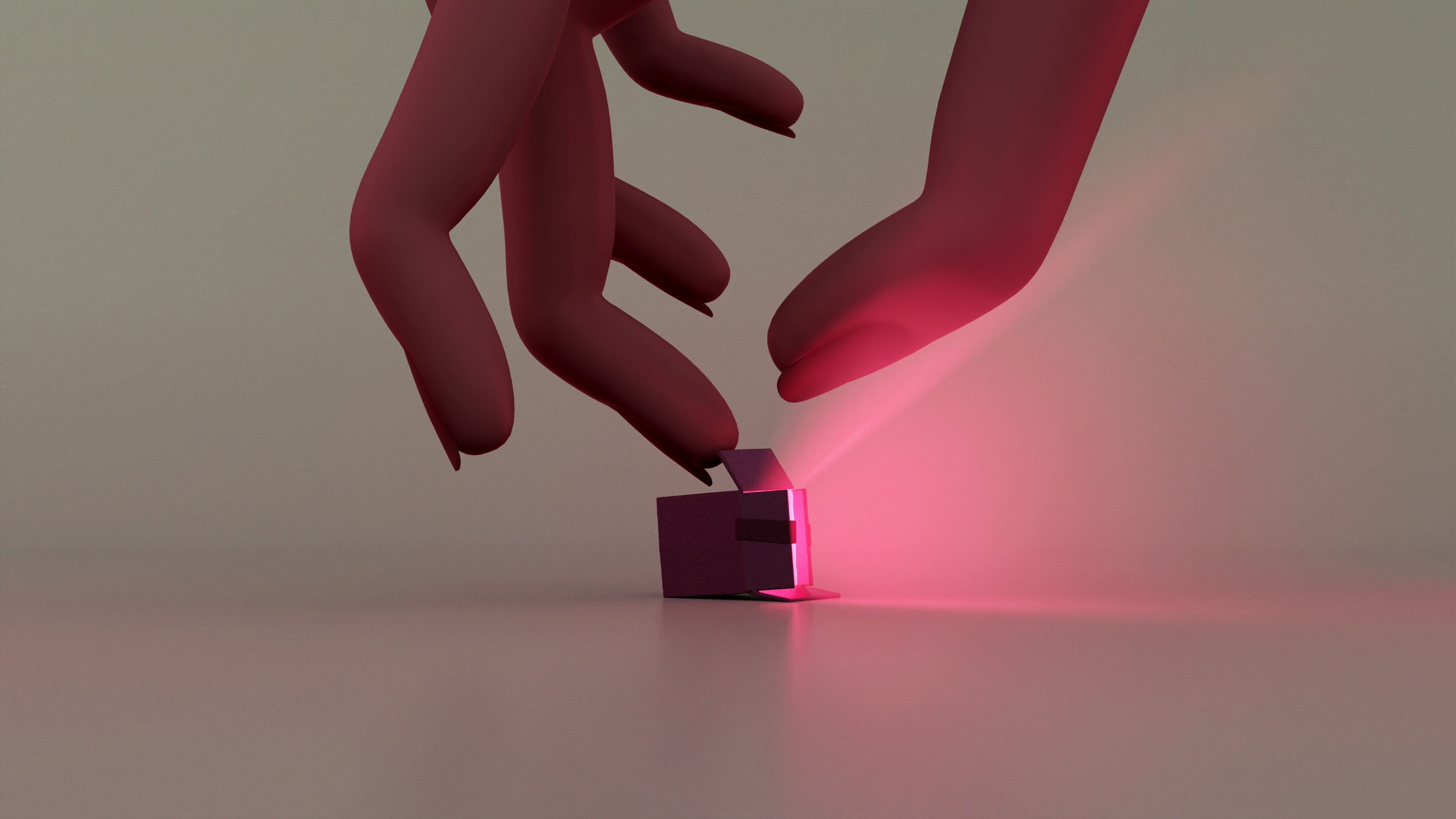 Hand die een licht gevend doosje pakt